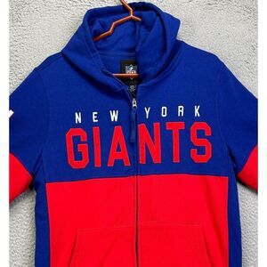 New York Giants Jacket Mens Small Blue Red Colorblock Fleece Full Zip Hooded NFL